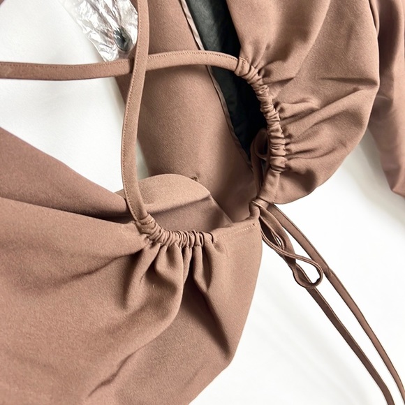 BERSHKA |🤎 Chocolate Brown Open-Back Cropped Co-Ord Blazer Top ✨NWT!✨ - Picture 10 of 12